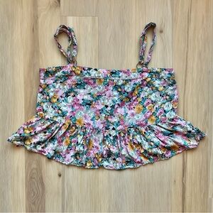 Natural Life Small Vintage Floral Crop Top Tank Peplum Button Back Boho Feminine